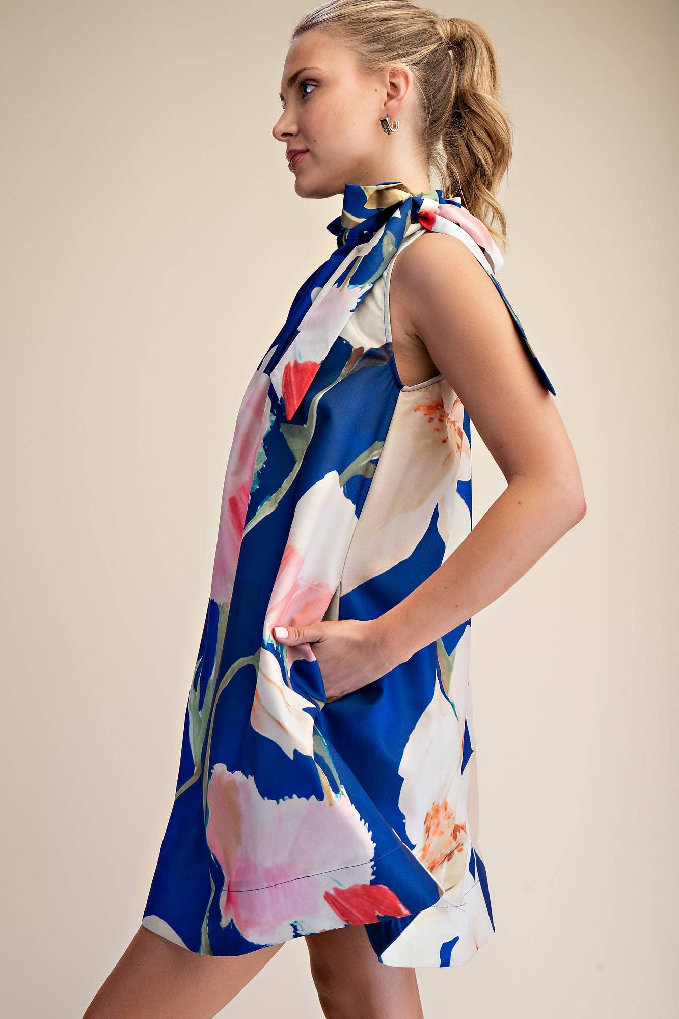 Mini Ruffle Neck Tie Dress
