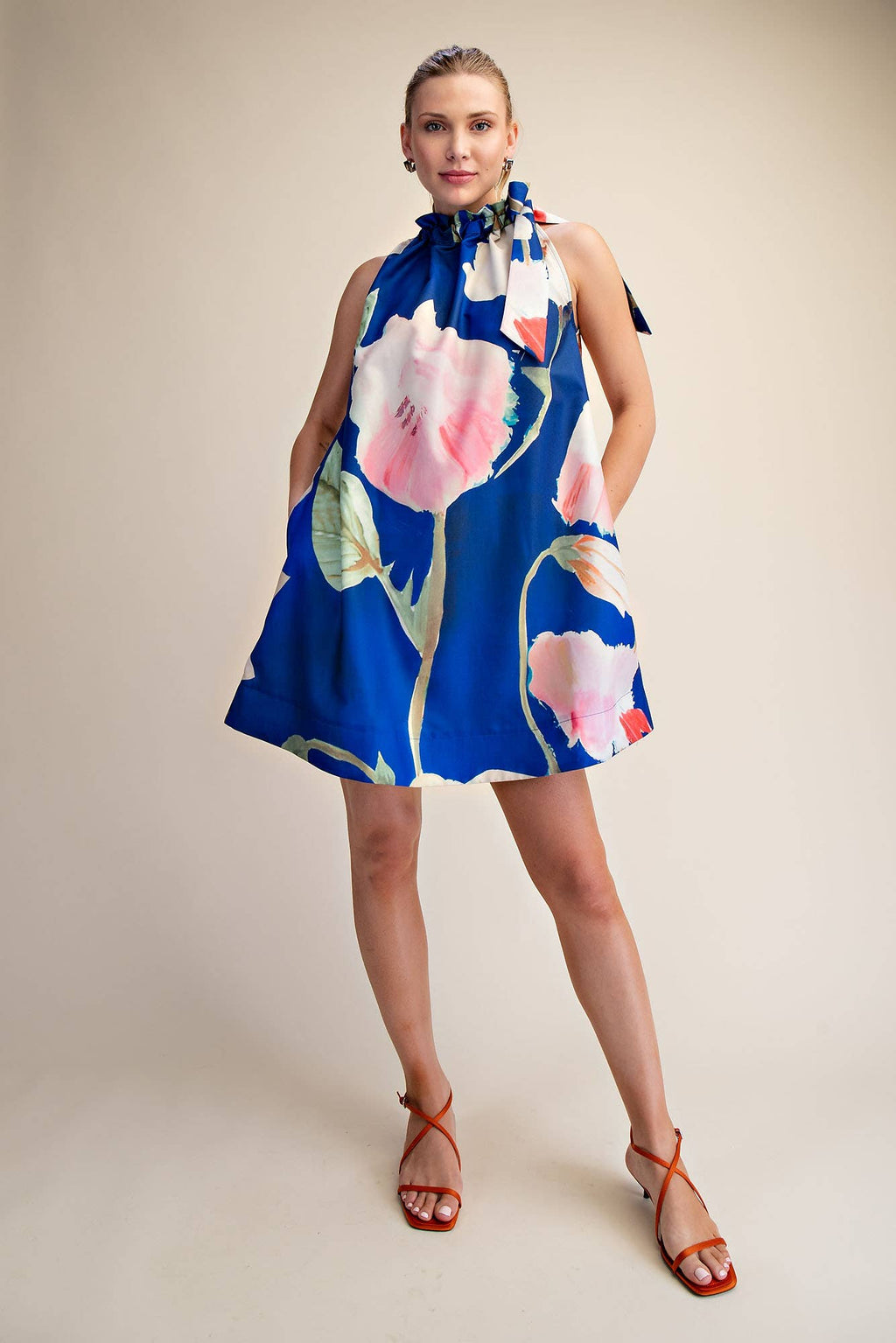 Mini Ruffle Neck Tie Dress