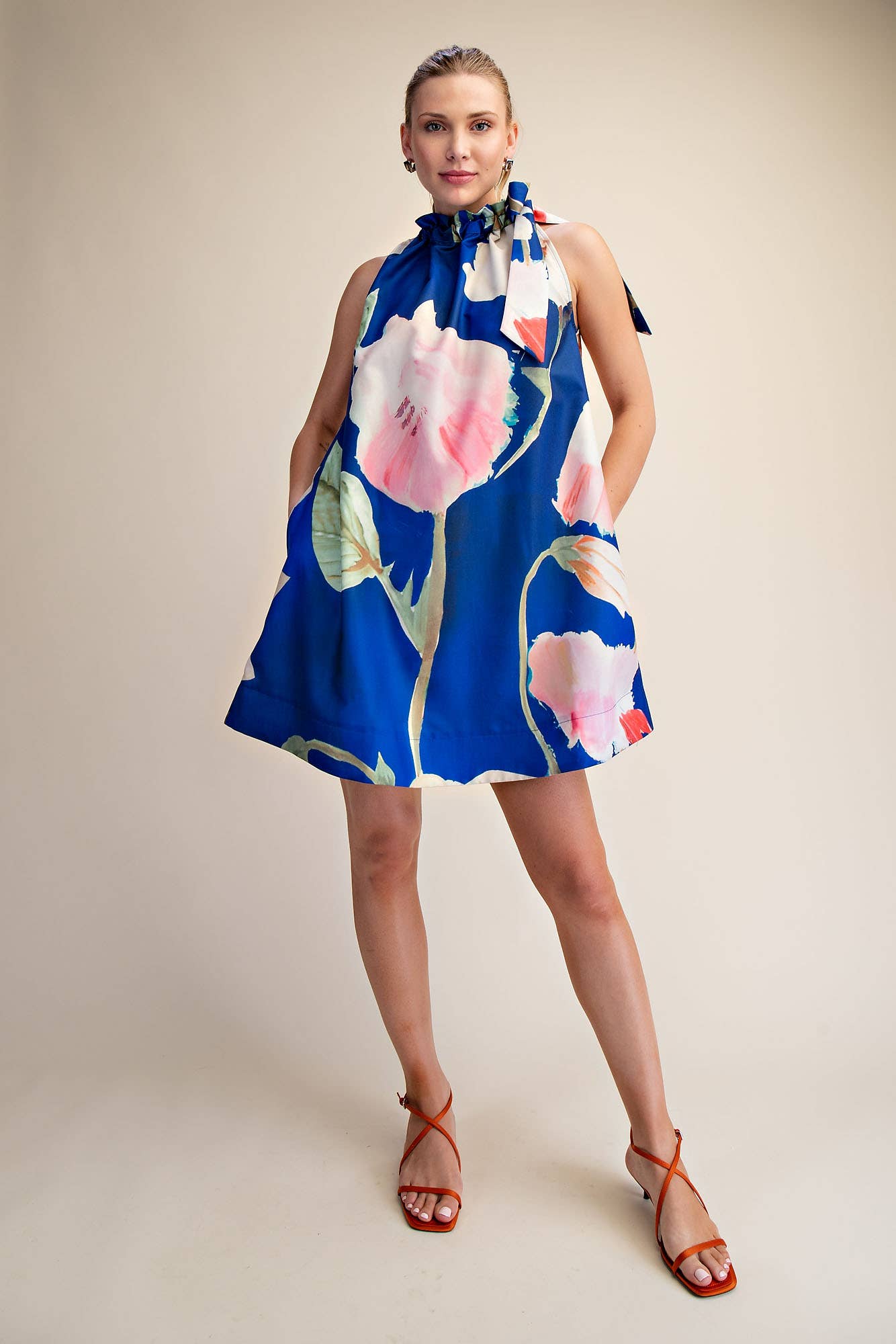 Mini Ruffle Neck Tie Dress