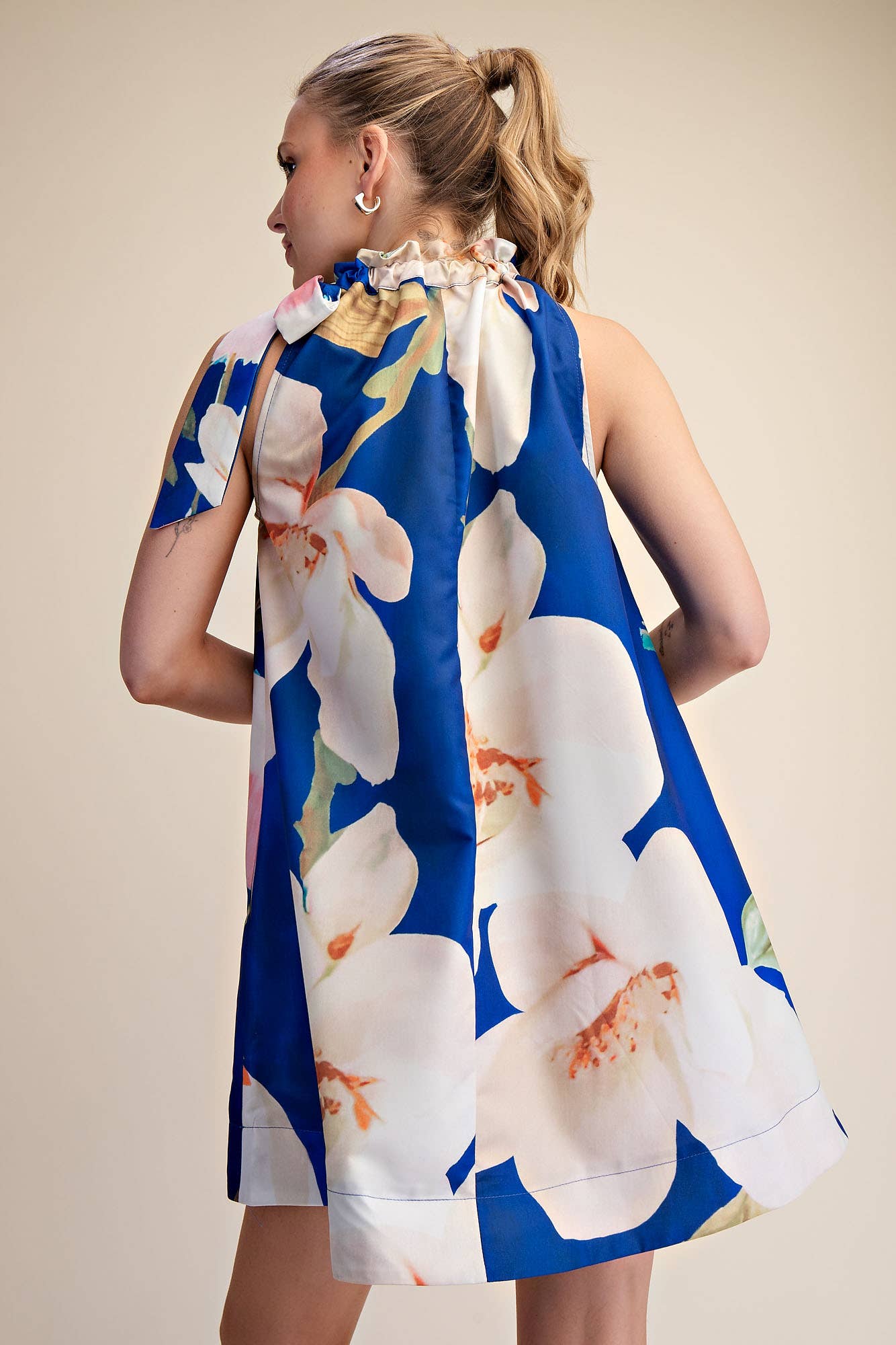 Mini Ruffle Neck Tie Dress
